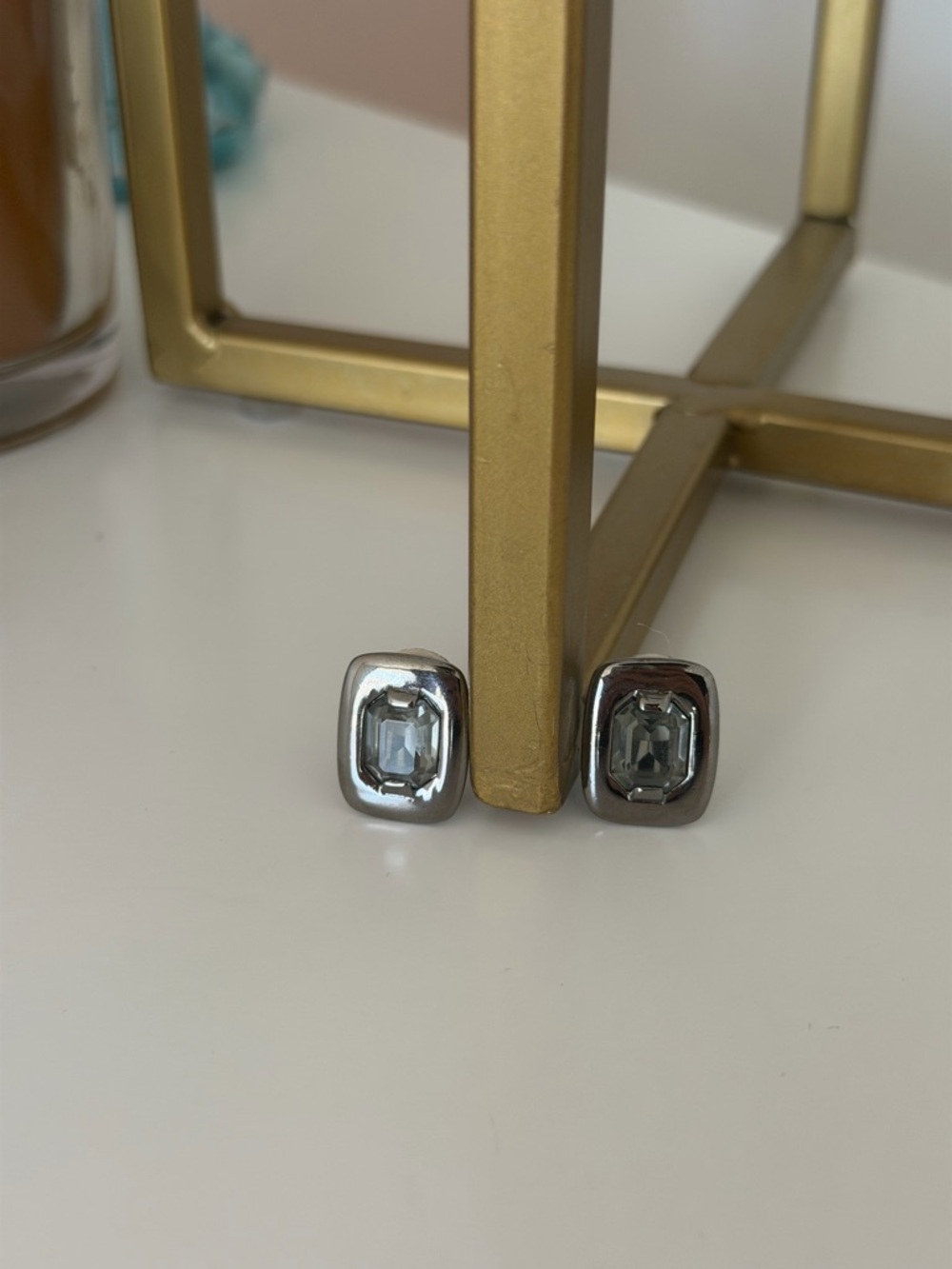Vintage Swarovski Signed Gunmetal Grey Emerald-Cut Crystal Clip-On Earrings
